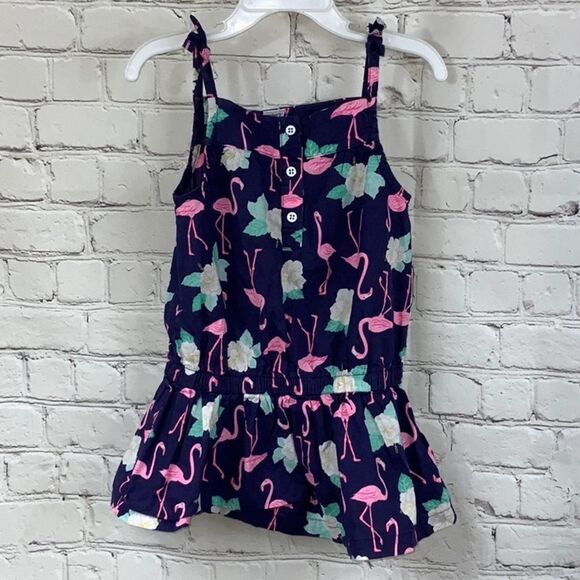 Carter's Pink Flamingo Sleeveless Tie Strap Navy Cotton Summer Blouse Henley Top - Picture 5 of 8